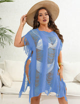 Women Plus Size Plain Distressed Slit Cover Up Dress | PRUSES