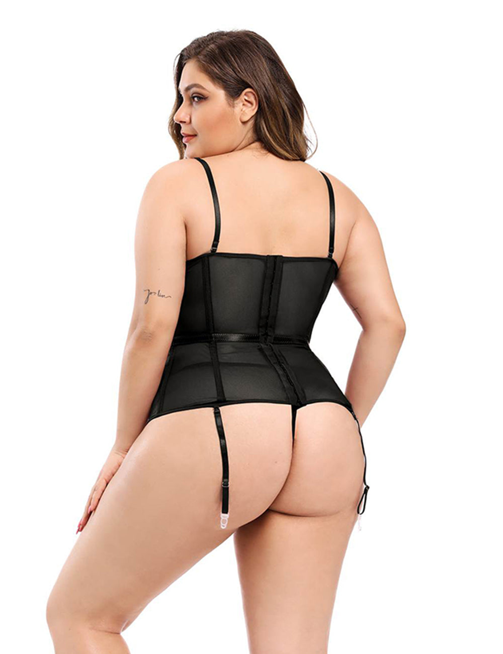 Women Plus Size Plastic Bone Luxurious Satin Lace Panel Corset-2