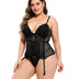 Women Plus Size Plastic Bone Luxurious Satin Lace Panel Corset-3