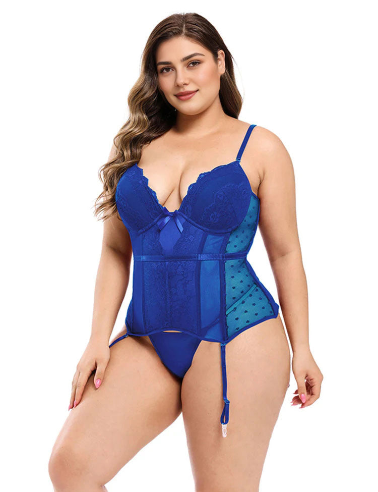 Women Plus Size Plastic Bone Luxurious Satin Lace Panel Corset-4