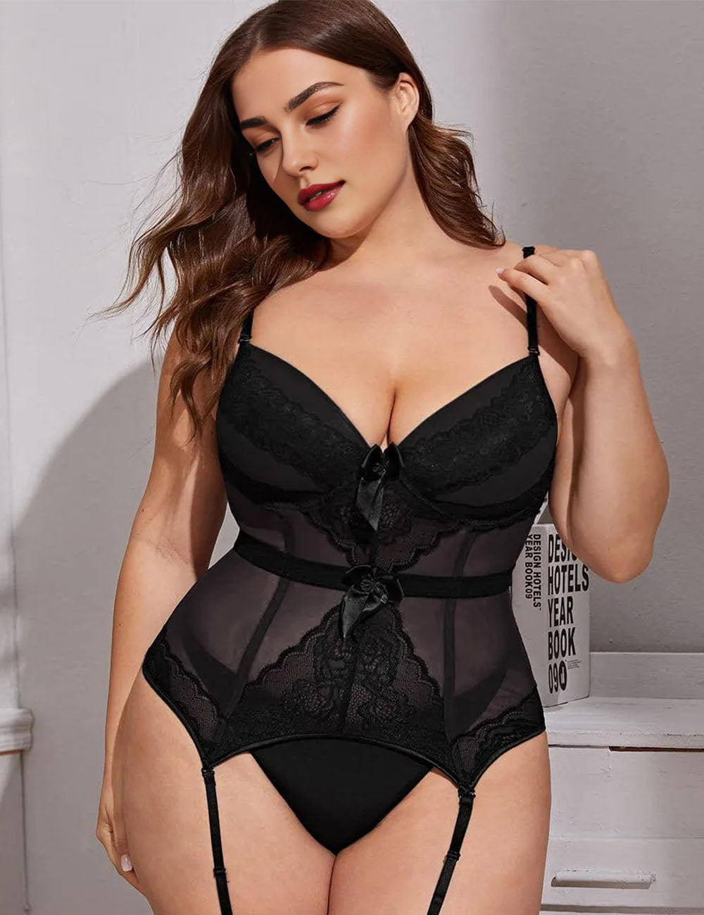 Women_Plus_Size_Plastic_Boned_Faux_Lace_Panel_Corset_PRUSES_1