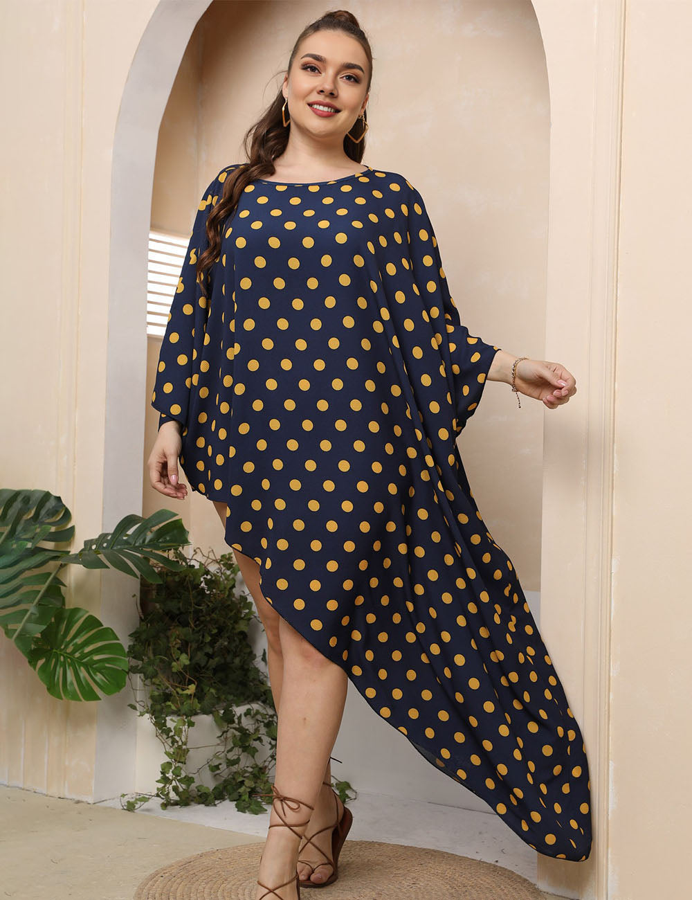 Women_Plus_Size_Polka_Dot_Irregular_Shape_Cover-up_5