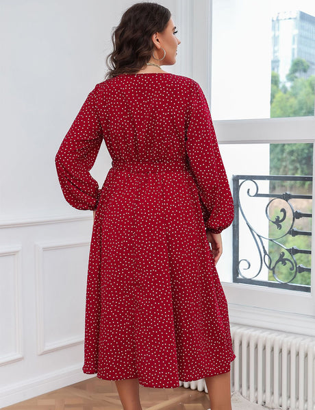 Women Plus Size Polka Dot Printed Boho Maxi Dress