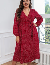 Women Plus Size Polka Dot Printed Boho Maxi Dress