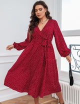 Women Plus Size Polka Dot Printed Boho Maxi Dress