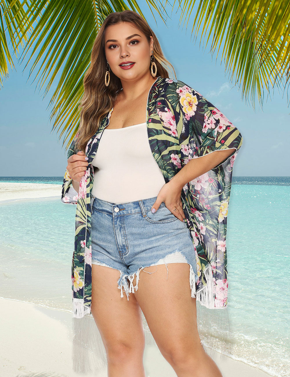 Women_Plus_Size_Printed_Chiffon_Tassel_Panelled_Cover_Up_3