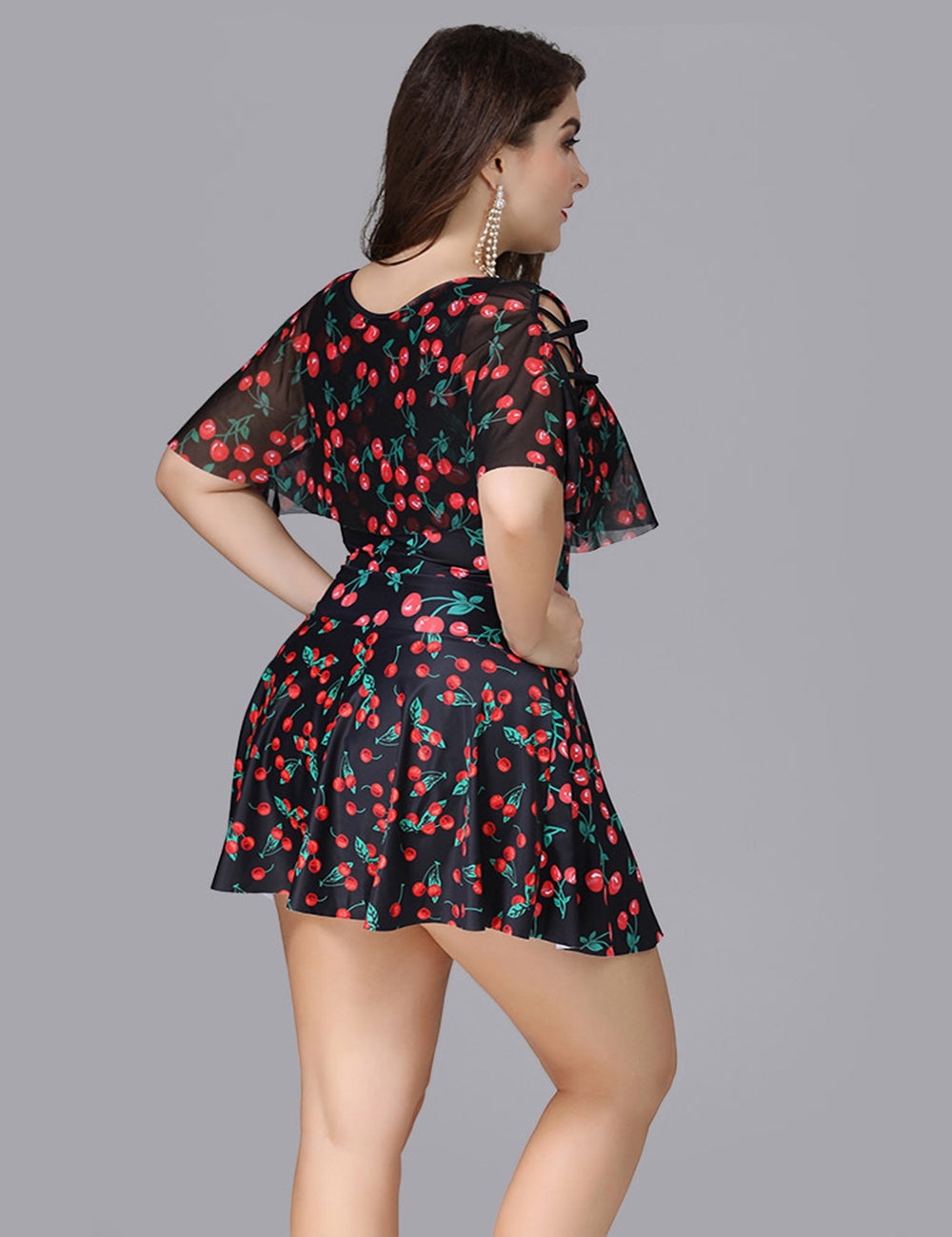 Women Plus Size Printed Floral Lace Swimsuit-1