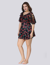 Women Plus Size Printed Floral Lace Swimsuit-2