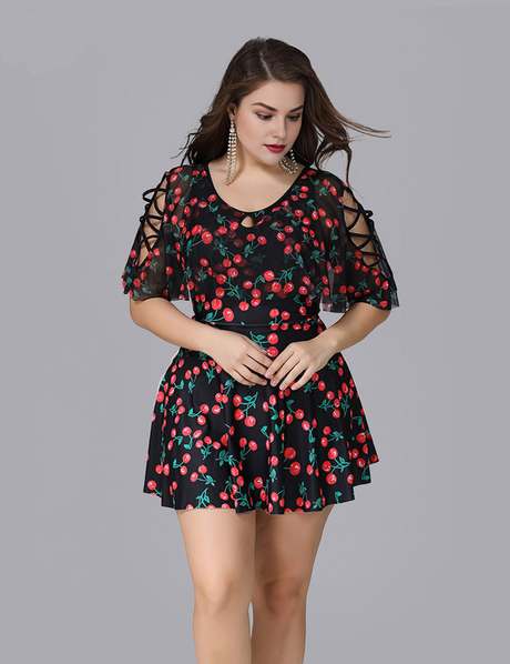 Women Plus Size Printed Floral Lace Swimsuit-3