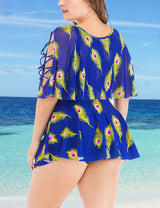 Women Plus Size Printed Floral Lace Swimsuit-5