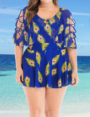 Women Plus Size Printed Floral Lace Swimsuit-6
