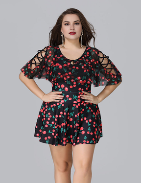Women Plus Size Printed Floral Lace Swimsuit
