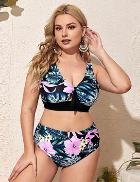 Women Plus Size Printed High Waist Push Up Sexy Two Piece Swimsuit
