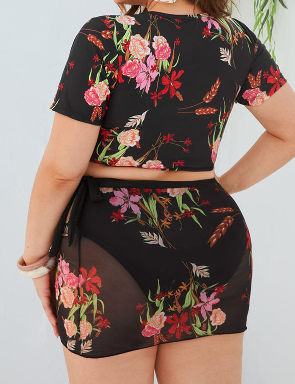 Women Plus Size Printed Push Up Cutout Swimsuit-1