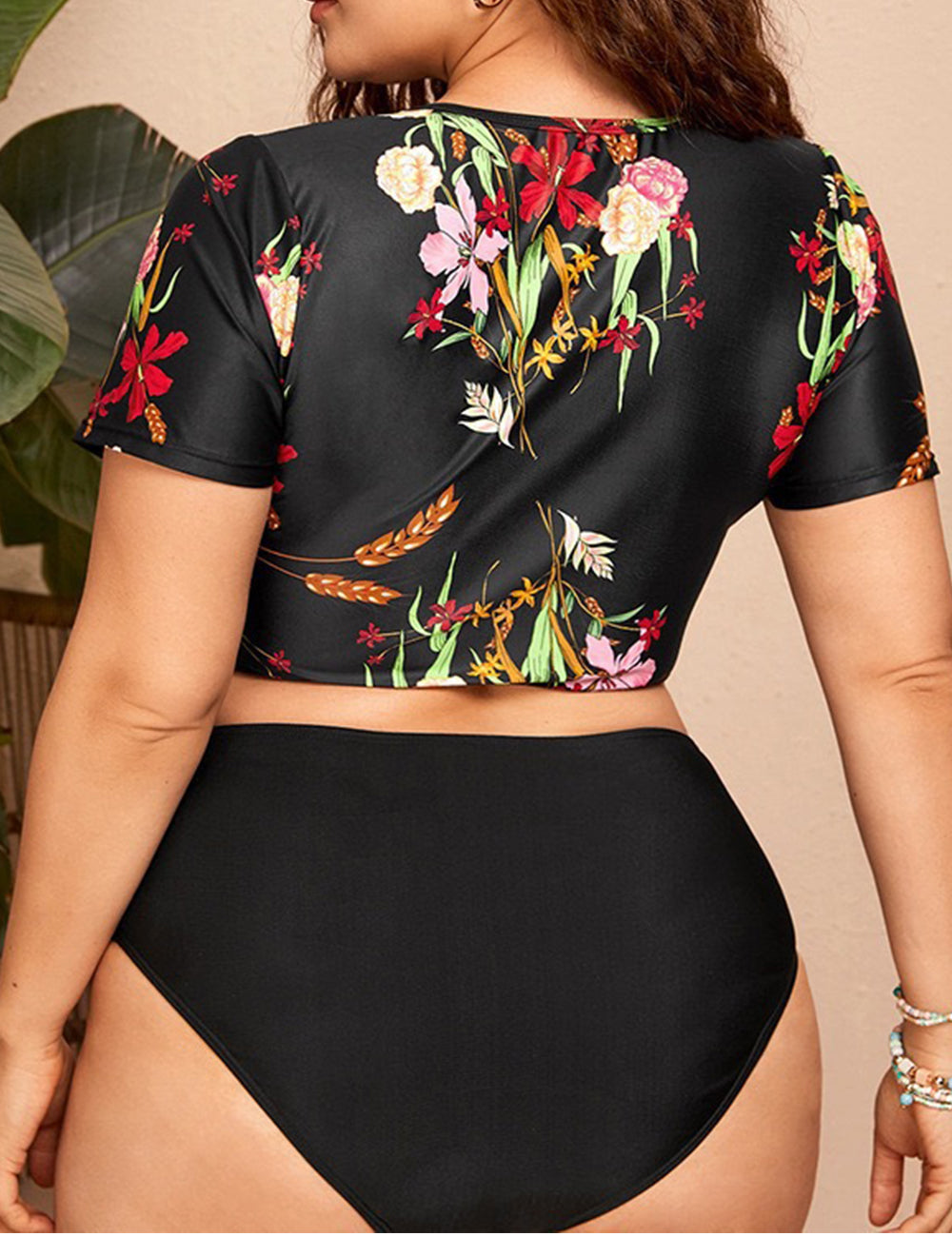 Women Plus Size Printed Push Up Cutout Swimsuit-3