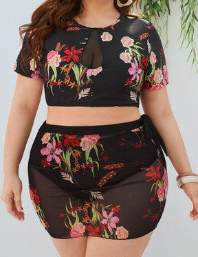 Women Plus Size Printed Push Up Cutout Swimsuit