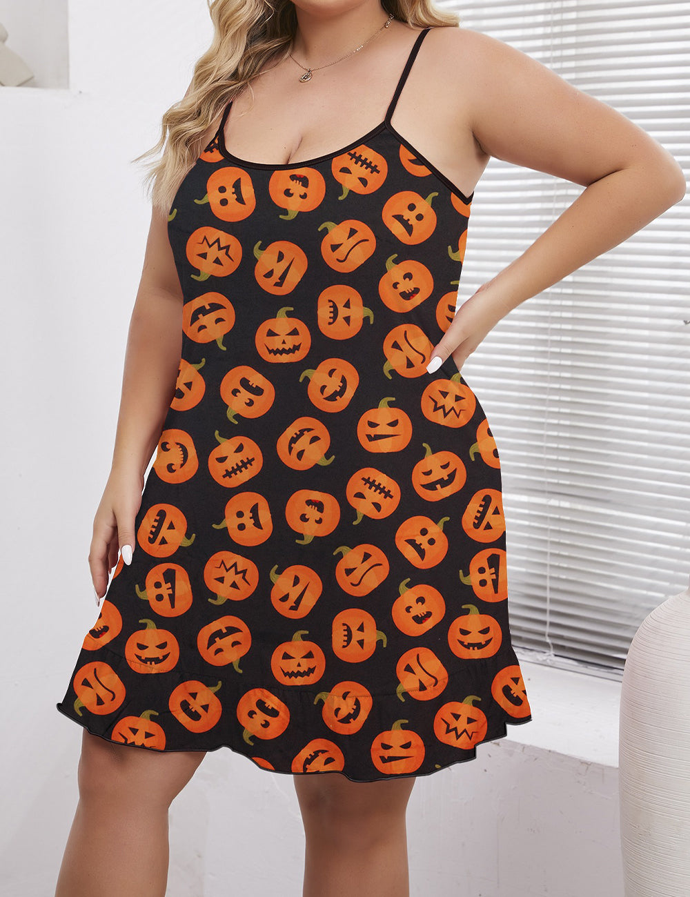 Women Plus Size Pumpkin Print Halloween Nightgown