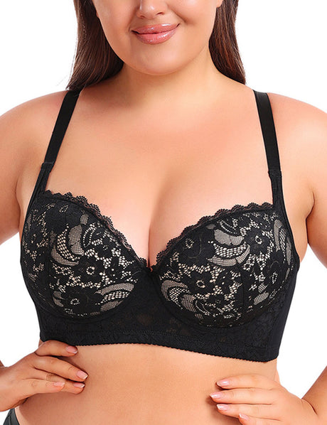 Women Plus Size Push-Up Underwire Adjustable Lace Bra | PRUSES-4