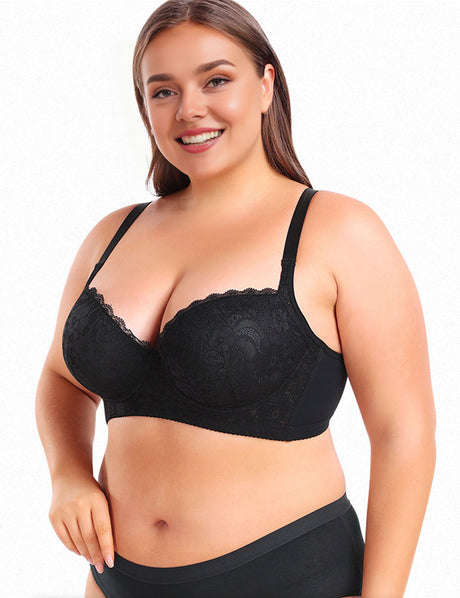 Women Plus Size Push-Up Underwire Adjustable Lace Bra | PRUSES