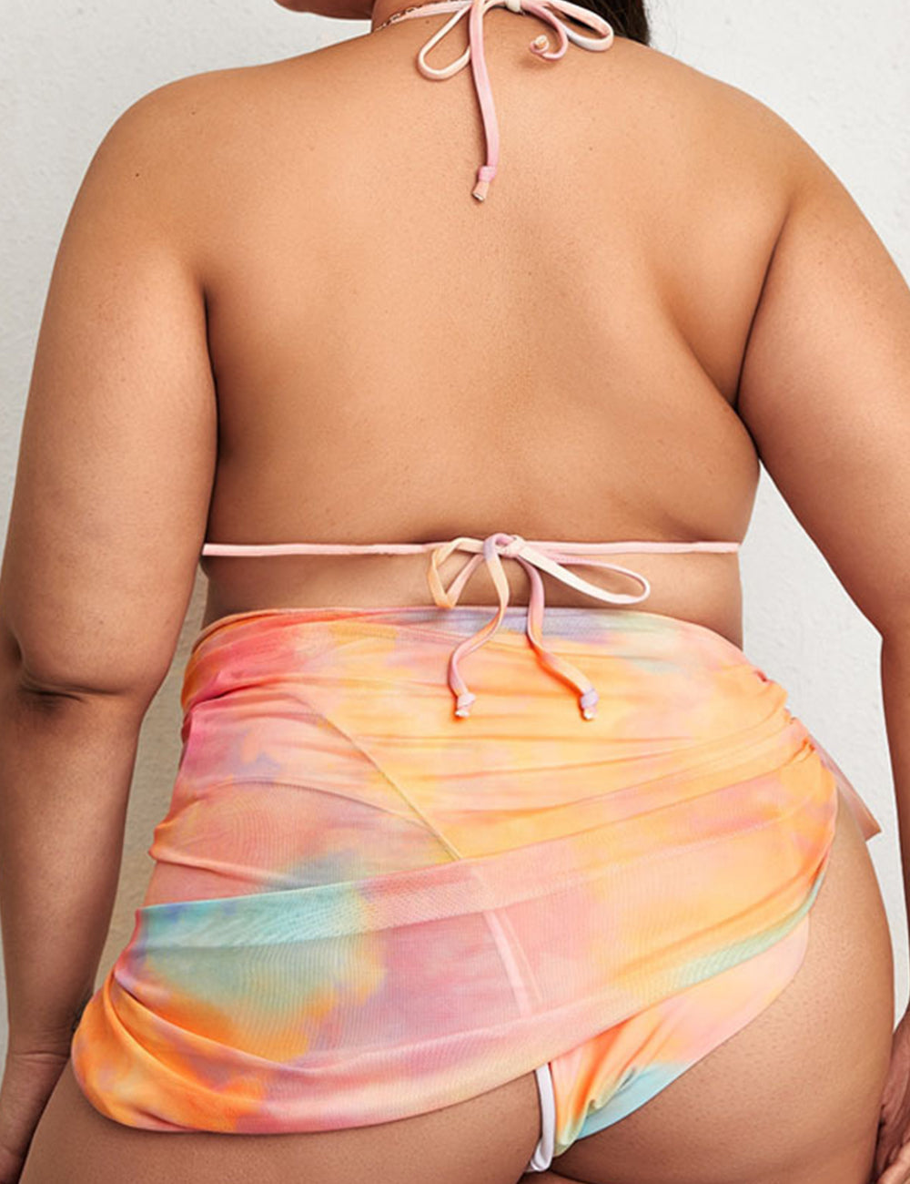 Women Plus Size Rainbow Print Strapless Backless Swimsuit-1