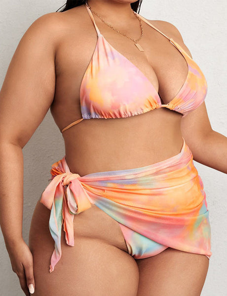 Women Plus Size Rainbow Print Strapless Backless Swimsuit-2