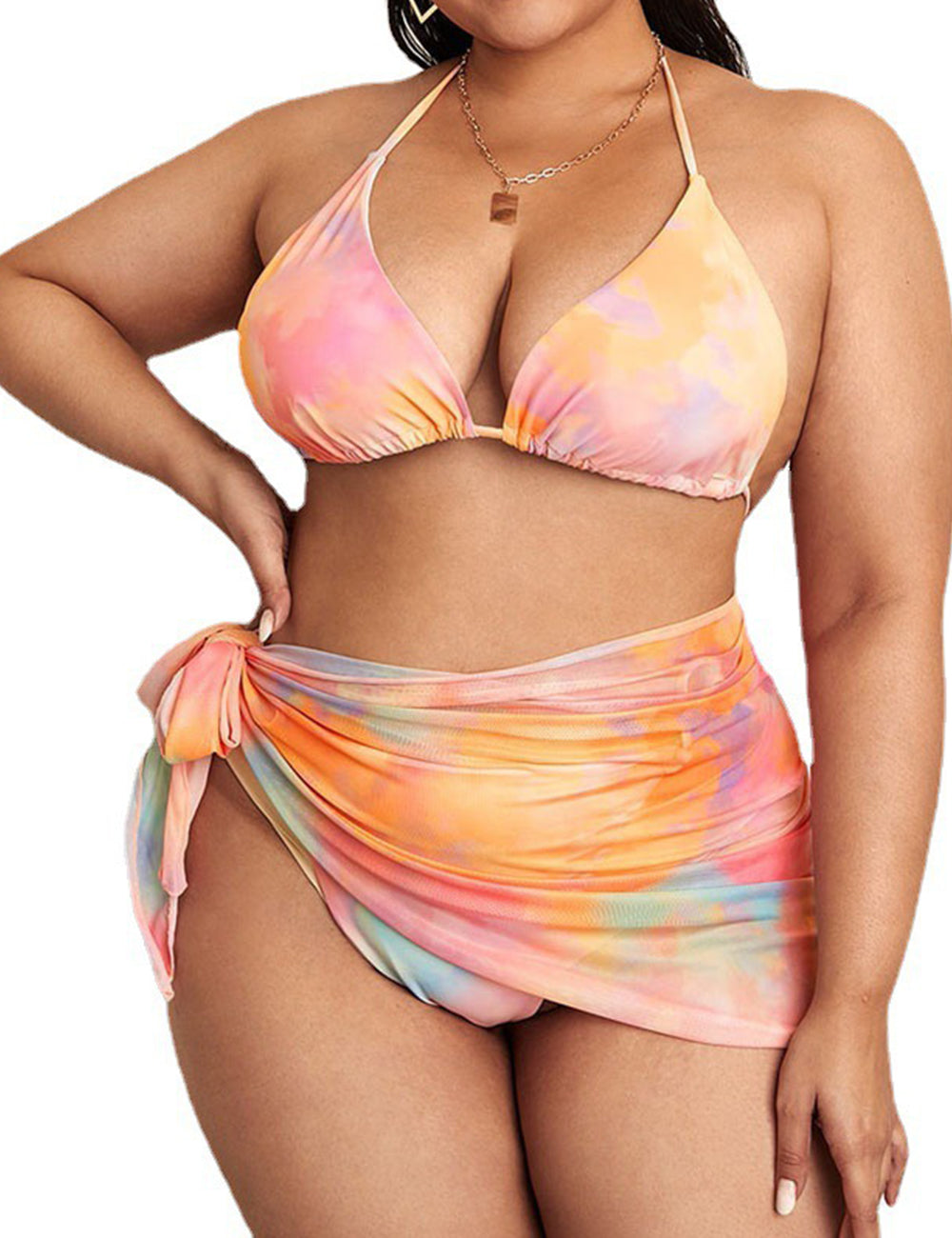 Women Plus Size Rainbow Print Strapless Backless Swimsuit-3
