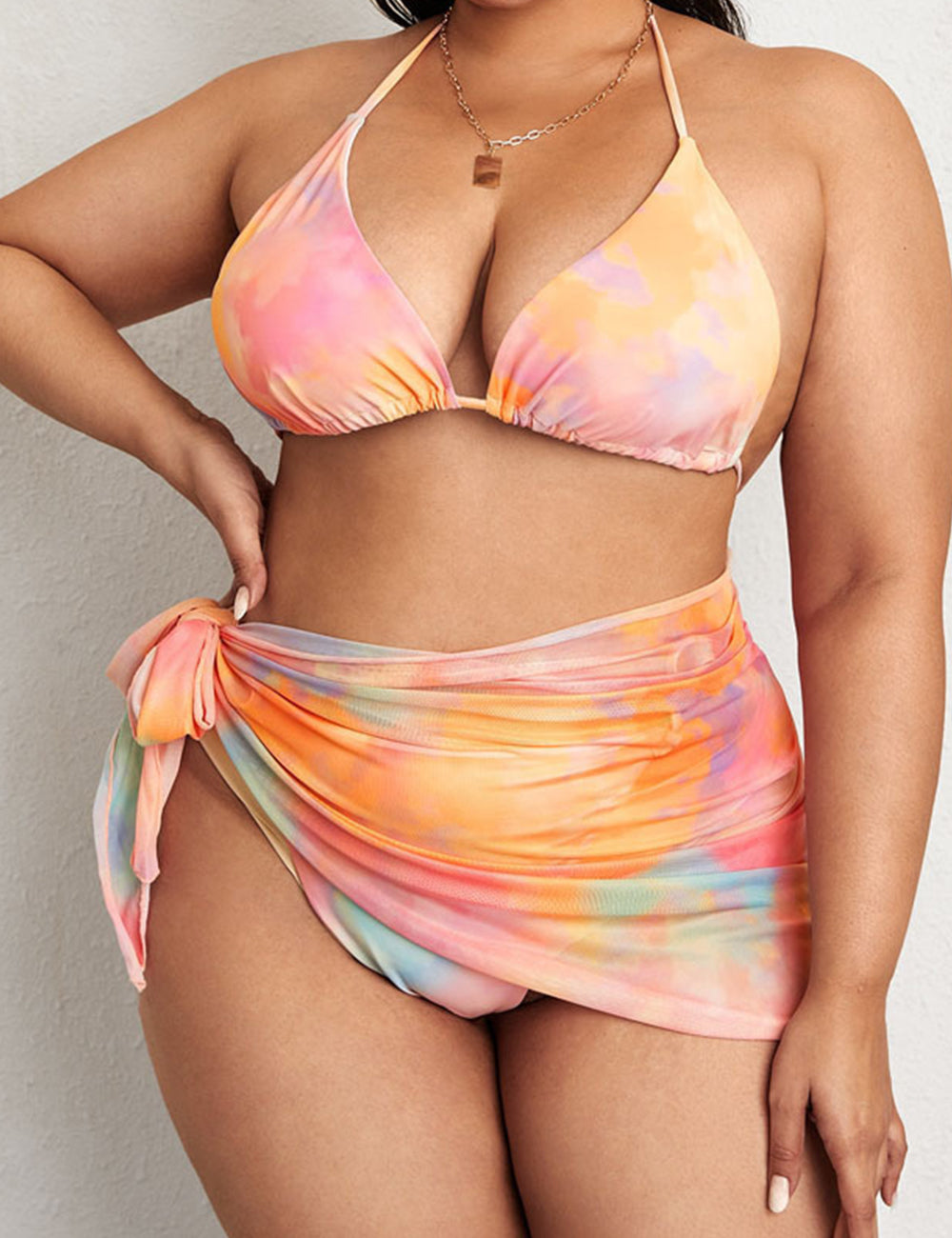 Women Plus Size Rainbow Print Strapless Backless Swimsuit-4