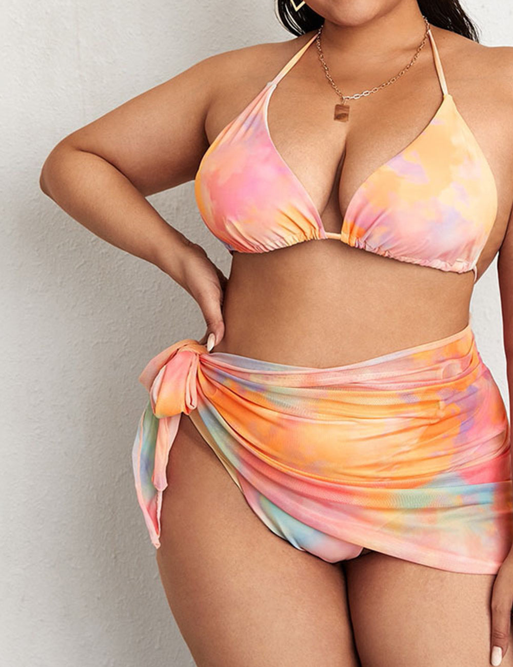 Women Plus Size Rainbow Print Strapless Backless Swimsuit