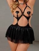 Women Plus Size Red Cutout Heart Tassel Lingerie Dress