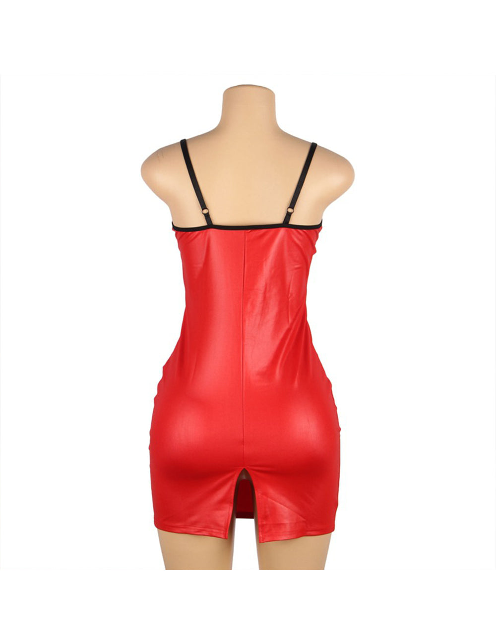 Women Plus Size Red Deep V Strap Suspender Babydoll-3
