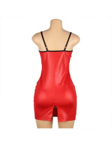 Women Plus Size Red Deep V Strap Suspender Babydoll-3