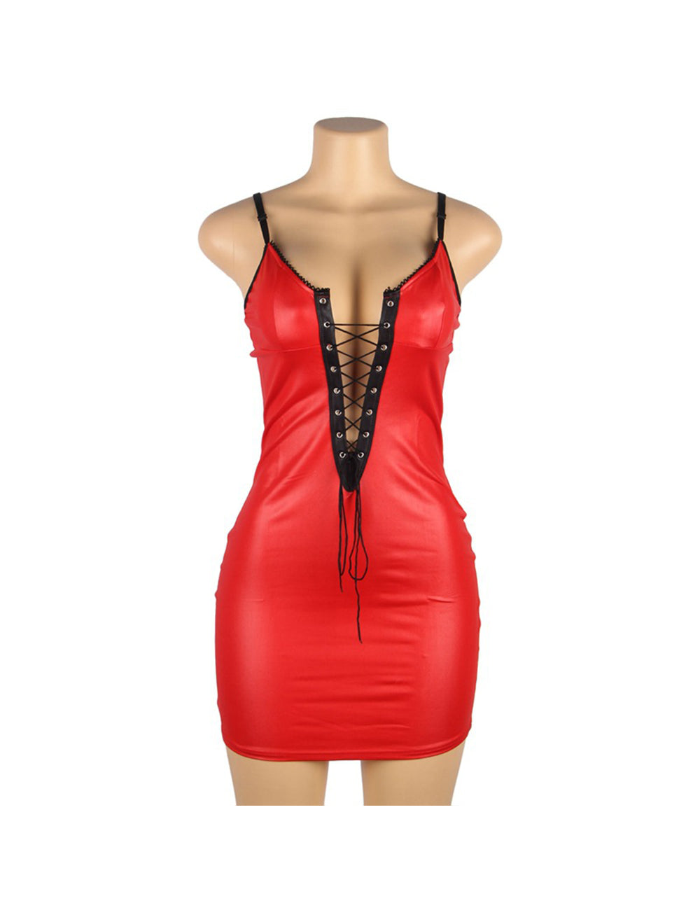 Women Plus Size Red Deep V Strap Suspender Babydoll-4