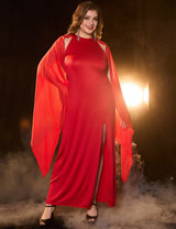 Women Plus Size Red Elegant Chiffon Sleeve Formal Dress