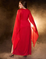 Women Plus Size Red Elegant Chiffon Sleeve Formal Dress