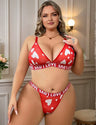 Women Plus Size Red Heart Pattern Bra and Panty Sets