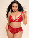 Women Plus Size Red Lace Bra and Panty Set