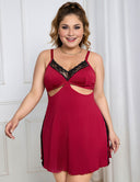 Women Plus Size Red Lace Suspender Nightdress babydoll-1