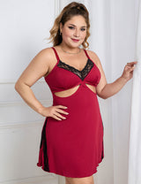 Women Plus Size Red Lace Suspender Nightdress babydoll-5