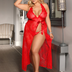 Women Plus Size Red Sexy Lace Halter Neck Night Dress1
