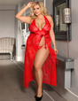 Women Plus Size Red Sexy Lace Halter Neck Night Dress1