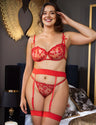 Women Plus Size Red Underwire Mesh Flower Patterns Bra Set | PRUSES