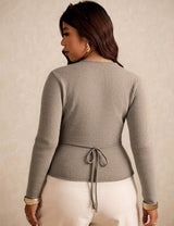 Women Plus Size Ribbed Knit with Shell Buttons