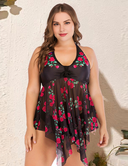 Women Plus Size Rose Mesh Two-Piece Swimsuit-5
