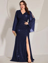 Women Plus Size Royal Blue Sequin Evening Dress