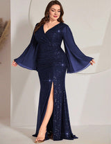 Women Plus Size Royal Blue Sequin Evening Dress