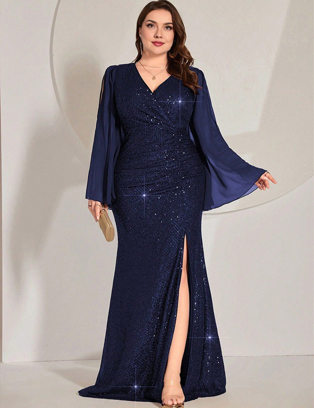 Women Plus Size Royal Blue Sequin Evening Dress