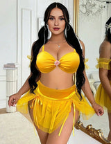 Women Plus Size Ruffled Slit Bra Set Fantasy Costume