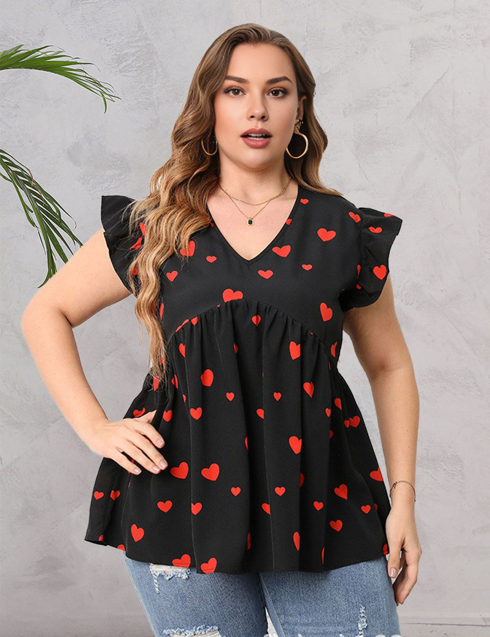 Women_Plus_Size_Ruffles_Heart_Print_V_Neck_Blouse_PRUSES_5