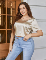 Women Plus Size Satin Backless Short Sleeve T-Shirt | PRUSES-3