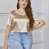 Women Plus Size Satin Backless Short Sleeve T-Shirt | PRUSES